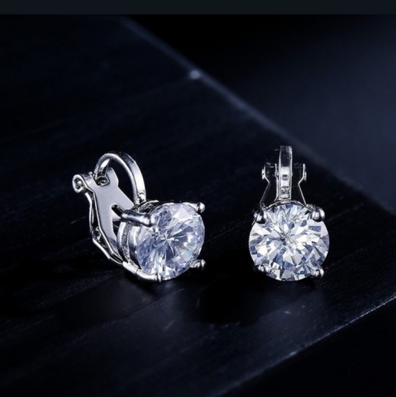 None Jewelry - Silver Diamond CZ Clip On Earrings